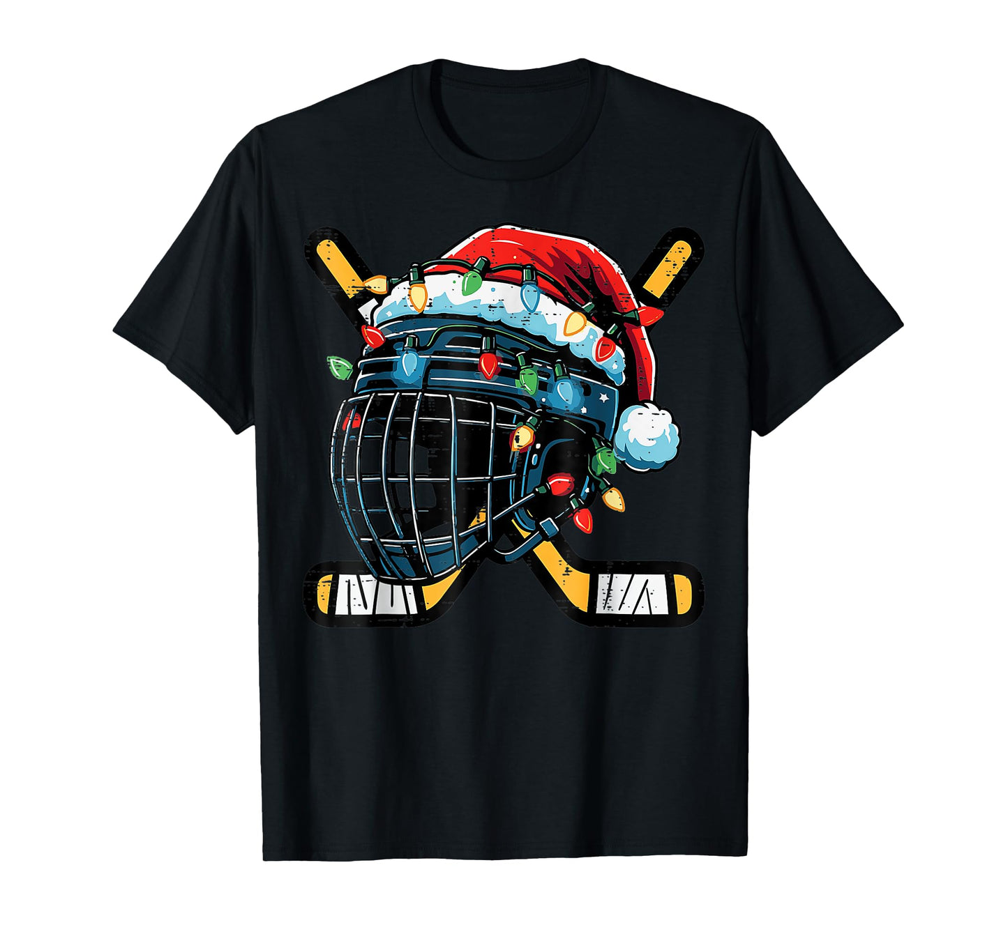 Christmas Ice Hockey Helmet Santa Xmas Boys Ugly Sweaters T-Shirt