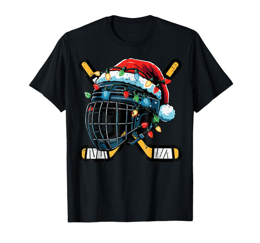 Christmas Ice Hockey Helmet Santa Xmas Boys Ugly Sweaters T-Shirt