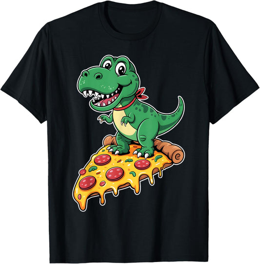Dinosaur Riding Pizza Food Lover Cute Graphic Tee Boys Kids T-Shirt