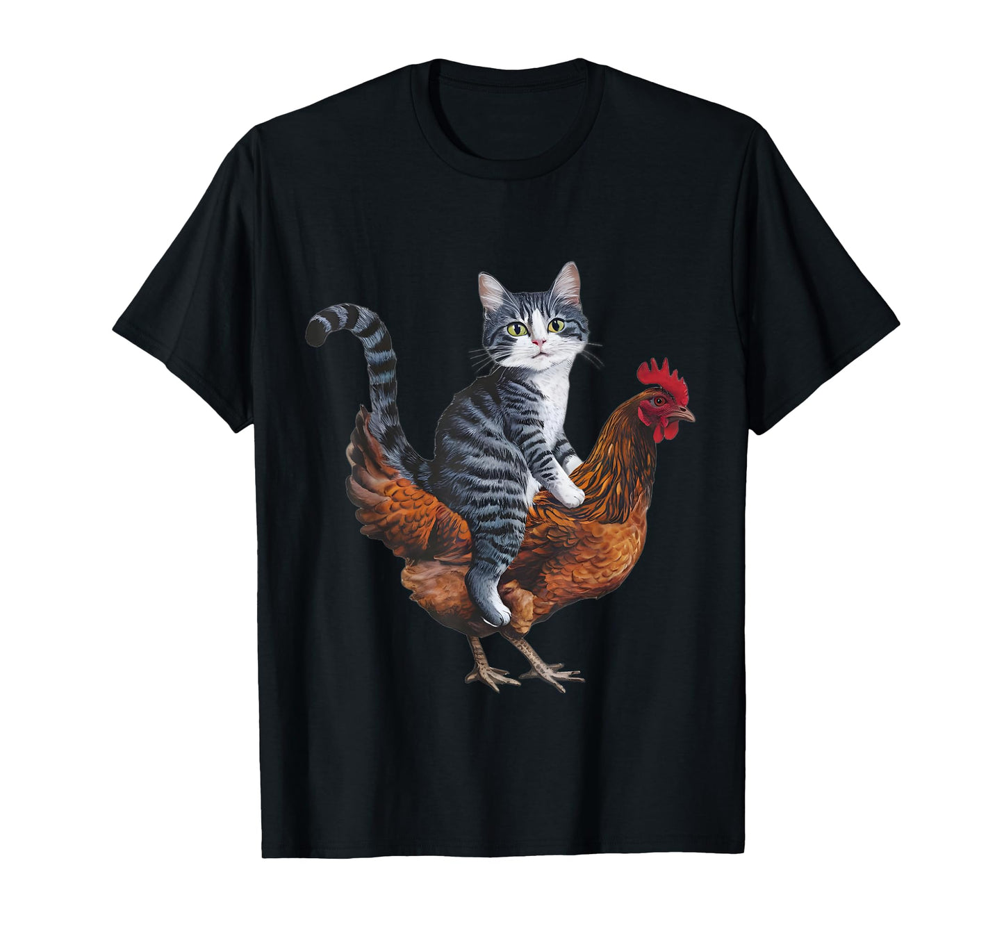 Funny Cat on a Chicken Lover T-Shirt for Men Women Kids