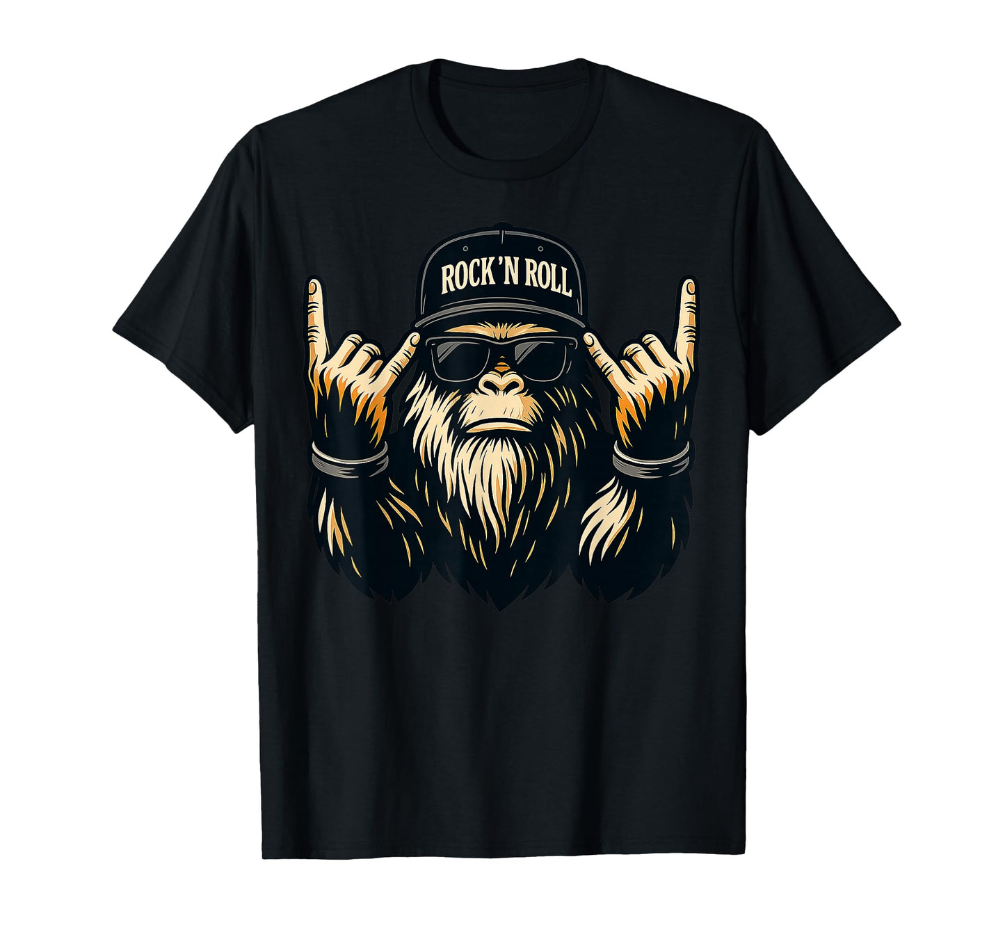 Bigfoot Rock On Sasquatch Heavy Metal Vibes Men Women Kids T-Shirt