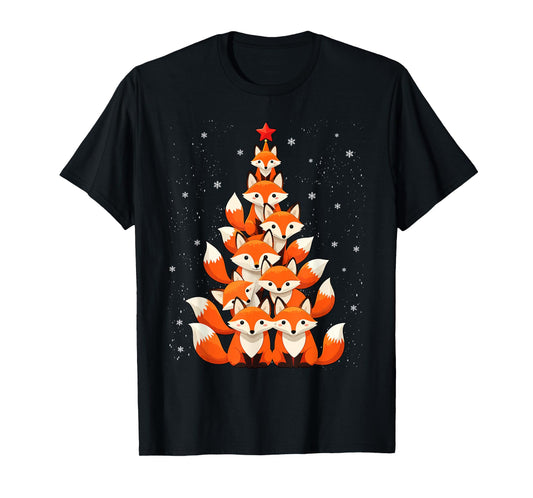 Fox Christmas Tree Fox Xmas Tree for Women and Boys T-Shirt