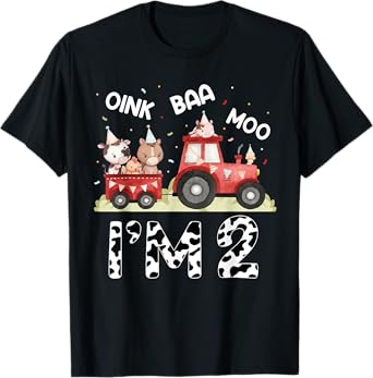 Oink Baa Moo I'm 2 Farm Animals 2nd Birthday For Kids T-Shirt