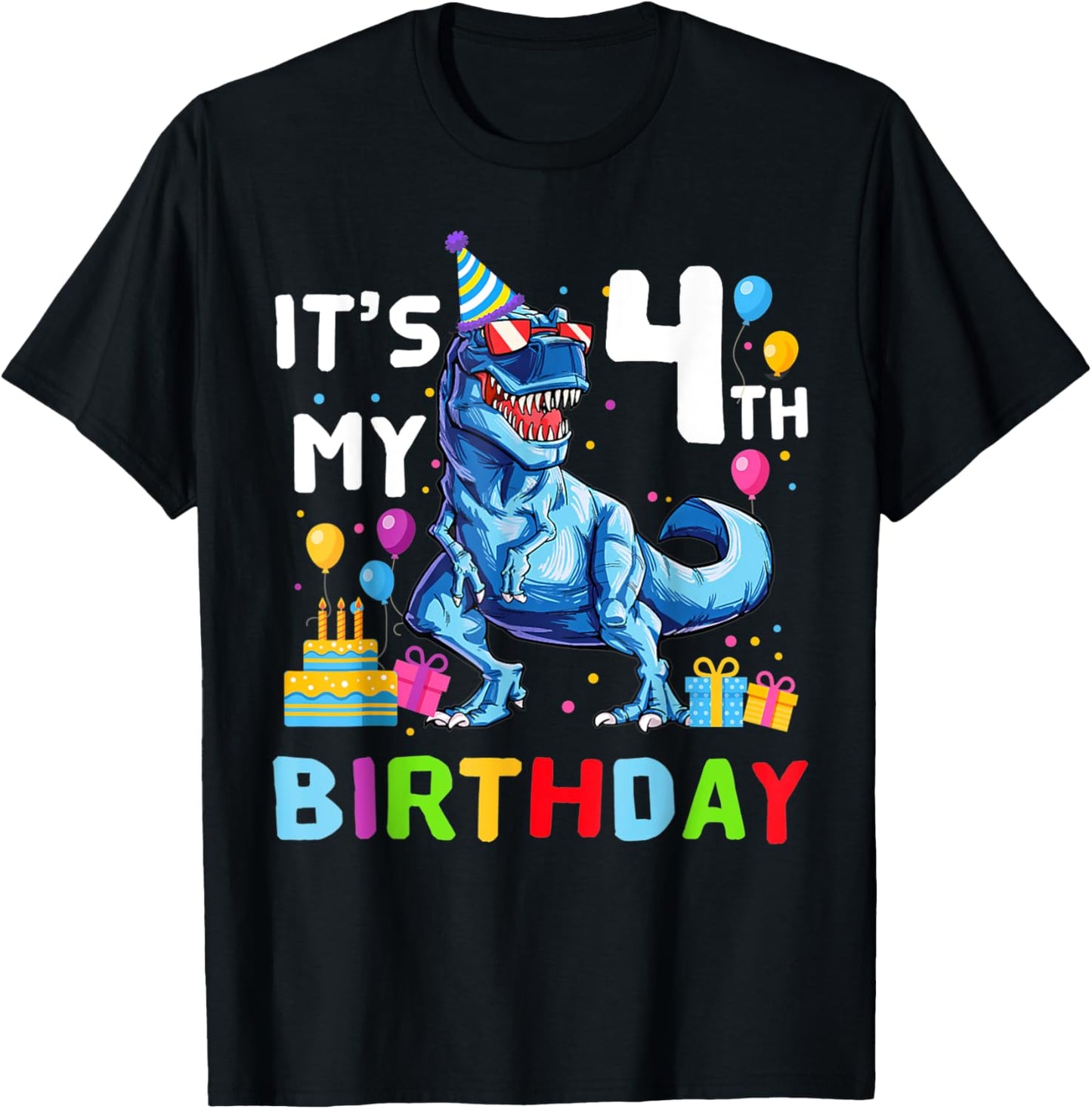 Kids It's My 4th Birthday Happy 4 Year T-Rex T-Shirt