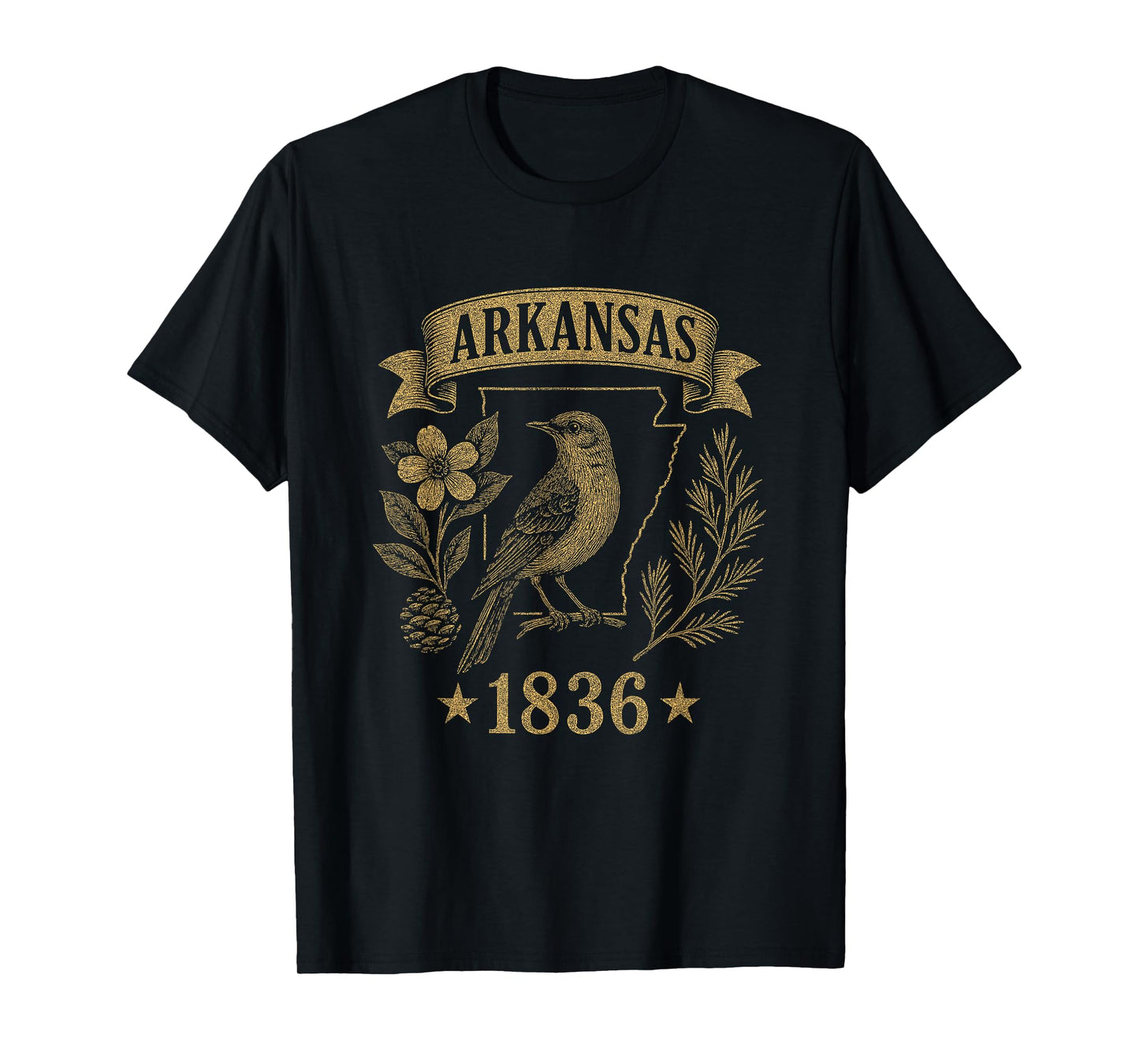 Arkansas 1836 Vintage Mockingbird Nature Retro Pride T-Shirt