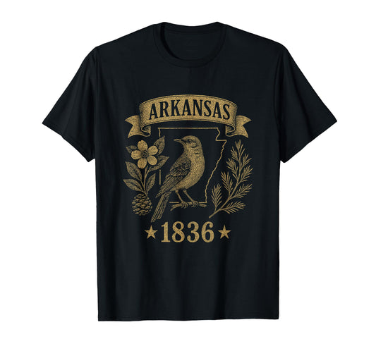 Arkansas 1836 Vintage Mockingbird Nature Retro Pride T-Shirt