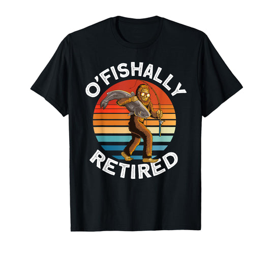 Ofishally Retired - Bigfoot fishing retro Retirement dad men T-Shirt