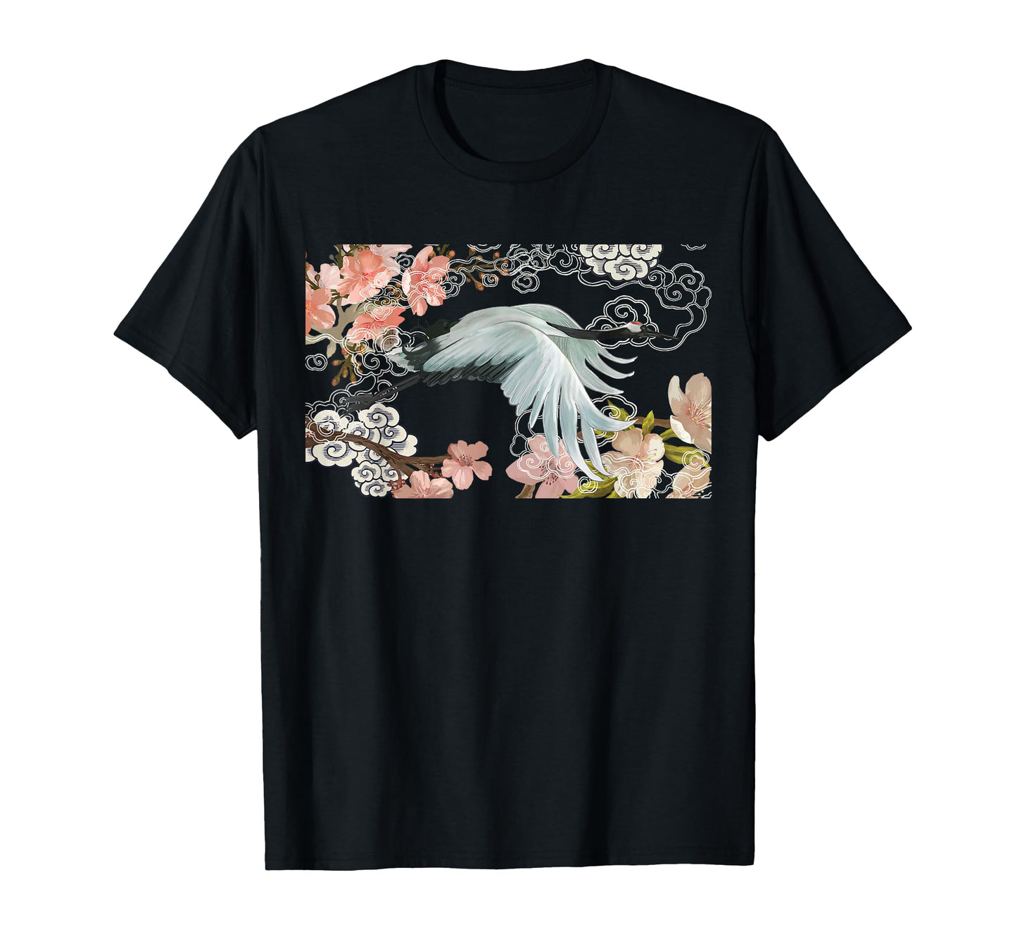 flying white Sandhill Crane Bird Japanese style art Lover T-Shirt