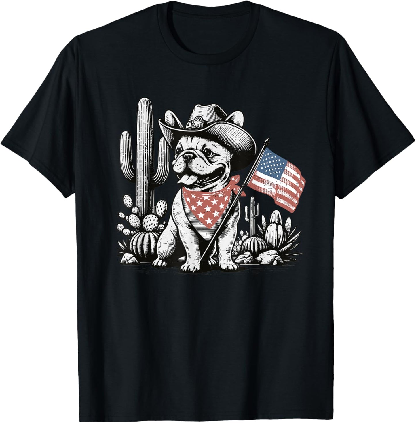 Western French Bulldog 4th of July American Flag Dog Lover T-Shirt