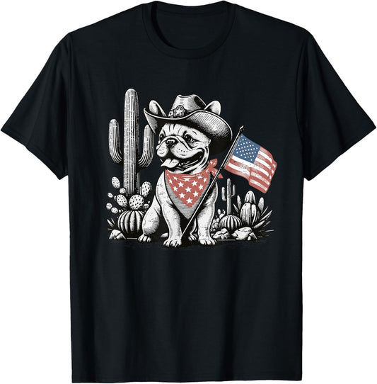 Western French Bulldog 4th of July American Flag Dog Lover T-Shirt