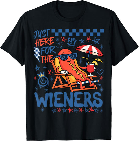Retro Just Here For The Wieners 4th Of July Funny Hot Dog T-Shirt