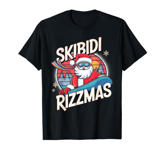 Skibidi Rizzmas Funny Santa Snowboarding Xmas Christmas T-Shirt