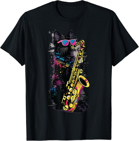 Cat With Saxophone Cat Playing Saxophone T-Shirt
