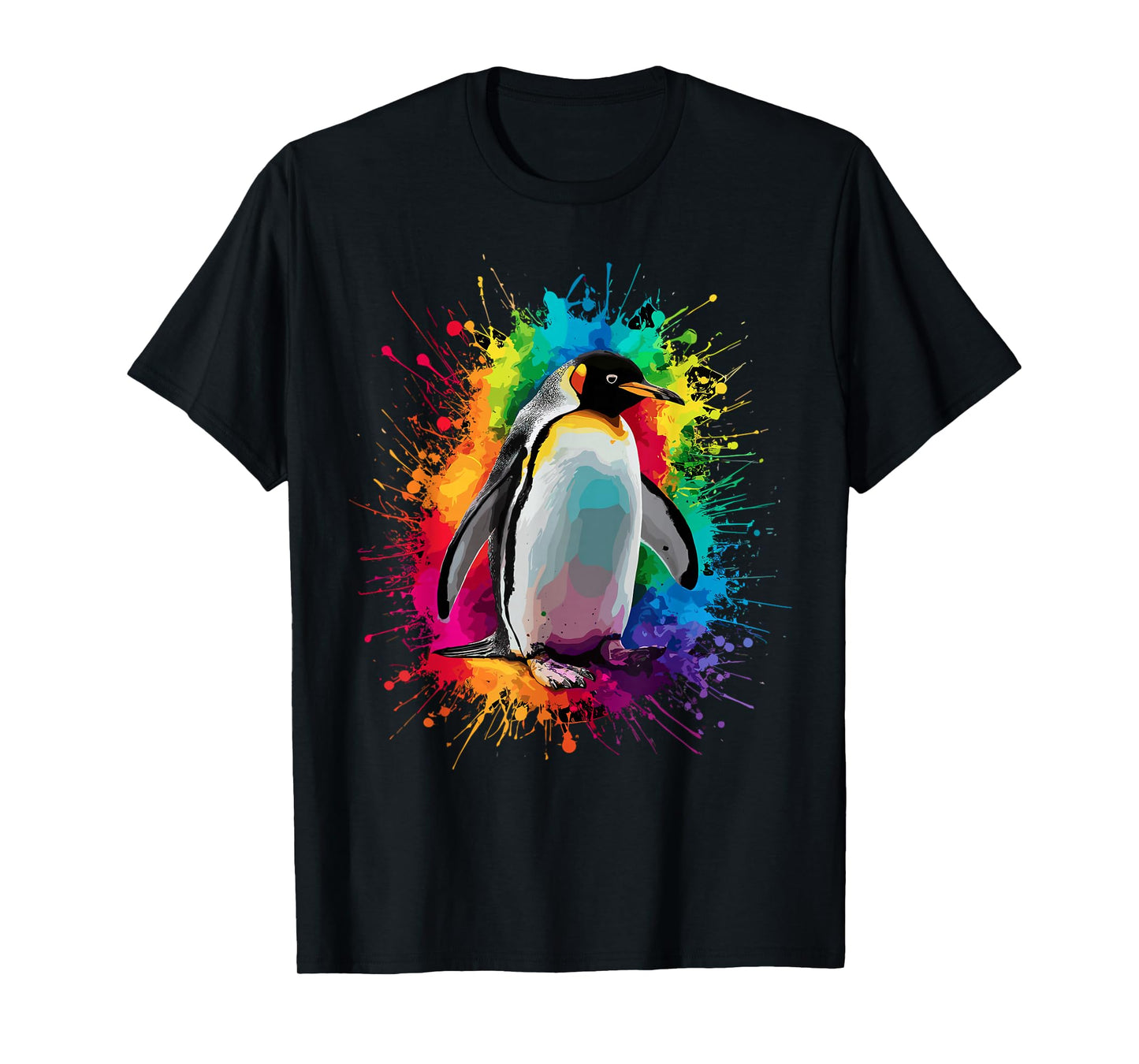 Colorful Paint Splash Penguin Animal Art Graphic T-Shirt