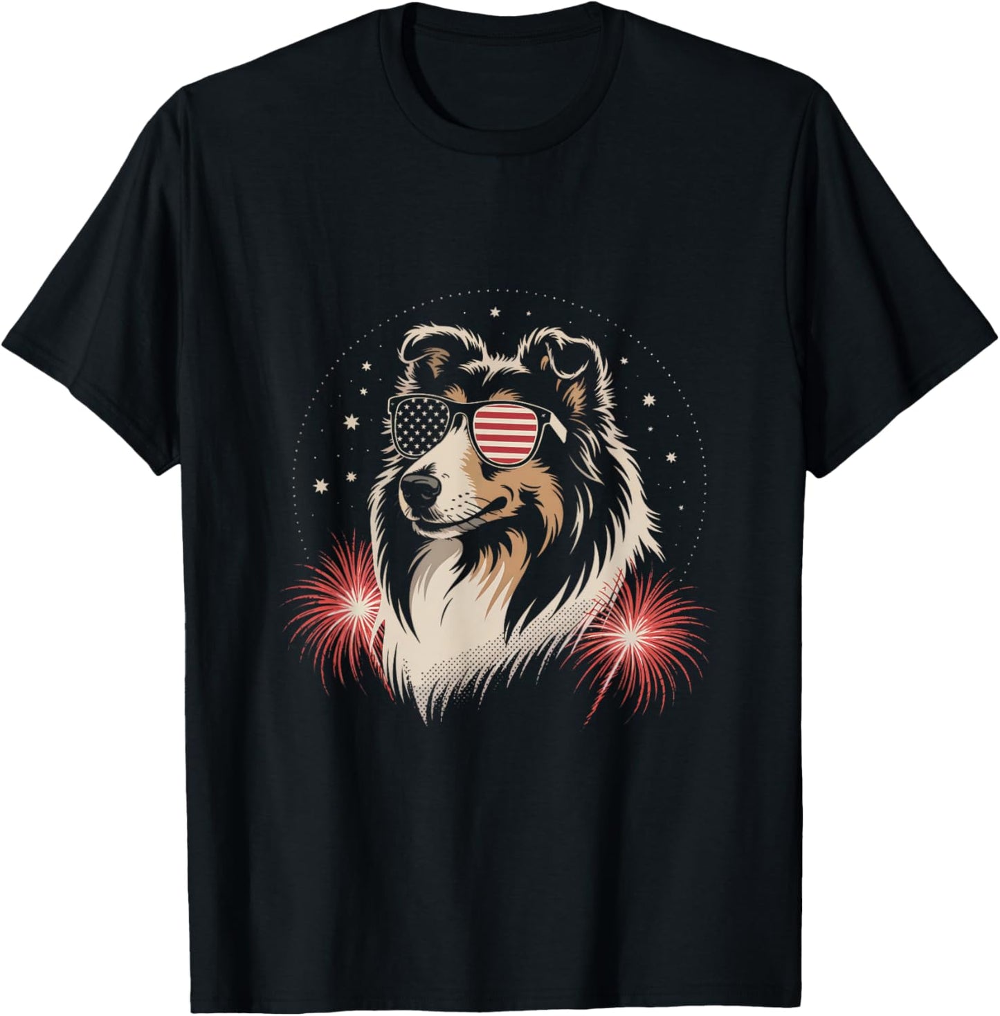 Rough Collie Dog USA America Flag Patriotic 4th of July T-Shirt