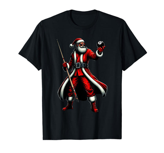 Santa Playing Billiards Men Boys Christmas Billiards Player T-Shirt