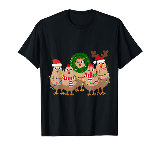 Funny Christmas Chicken T-Shirt - Black, Small, Unisex-Adult, Christmas, Modern, Cartoon, Imported, Polyester 100%, Short Sleeve, Pull On, T-Shirt