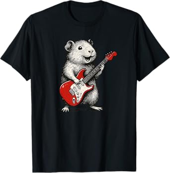 Vintage Guinea Pig Playing Guitar Wheek Rock and Roll T-Shirt