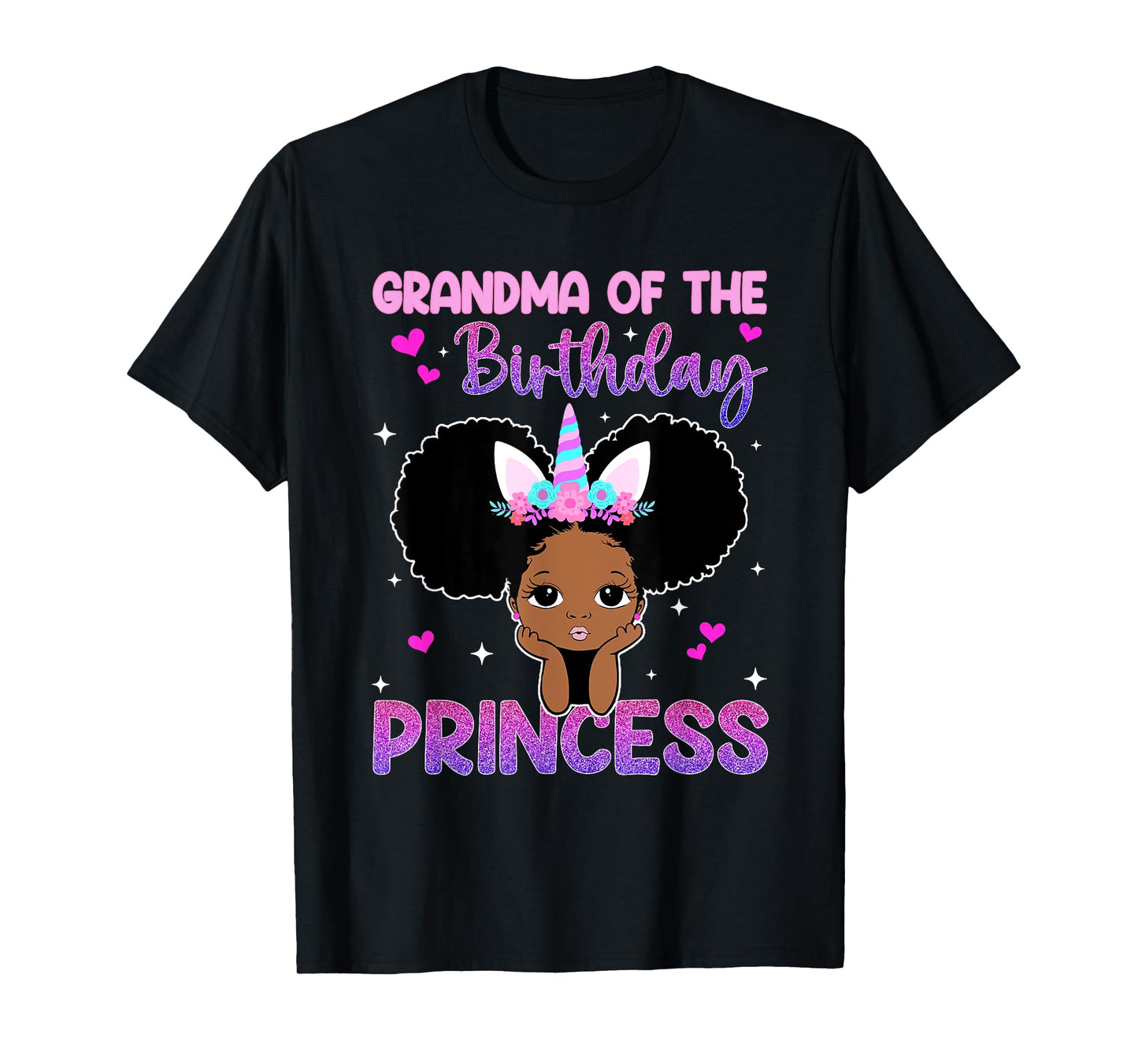 Grandma Of The Birthday Princess Melanin Black Girl Unicorn T-Shirt
