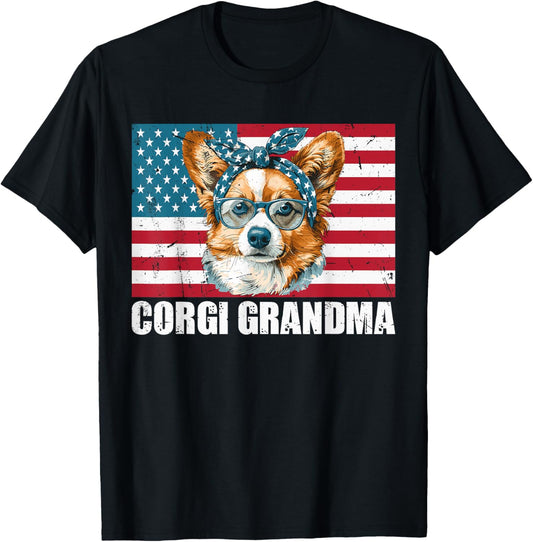 Corgi Grandma US Flag Matching Family Dog Lover 4th of July T-Shirt