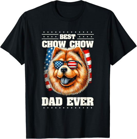 Chow Chow Dad American USA Flag 4th Of July Patriotic T-Shirt