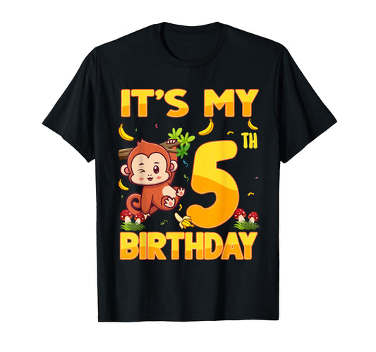 It's My 5th Birthday Monkey 5 Year Old Bday Party Kid Boy Gi T-Shirt