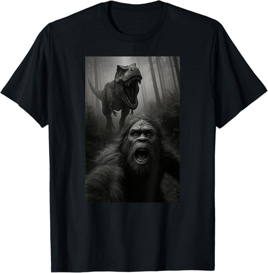 Funny Bigfoot Dinosaur Trex Selfie Boys Girls Kids T-Shirt