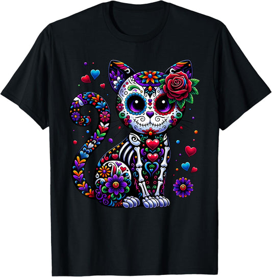 Dia De Los Muertos Cinco De Mayo Cat Sugar Skull Men Women T-Shirt
