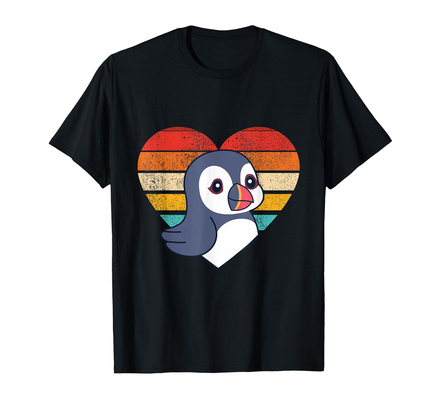 Cute Puffin Design Retro Heart Shape Vintage T-Shirt