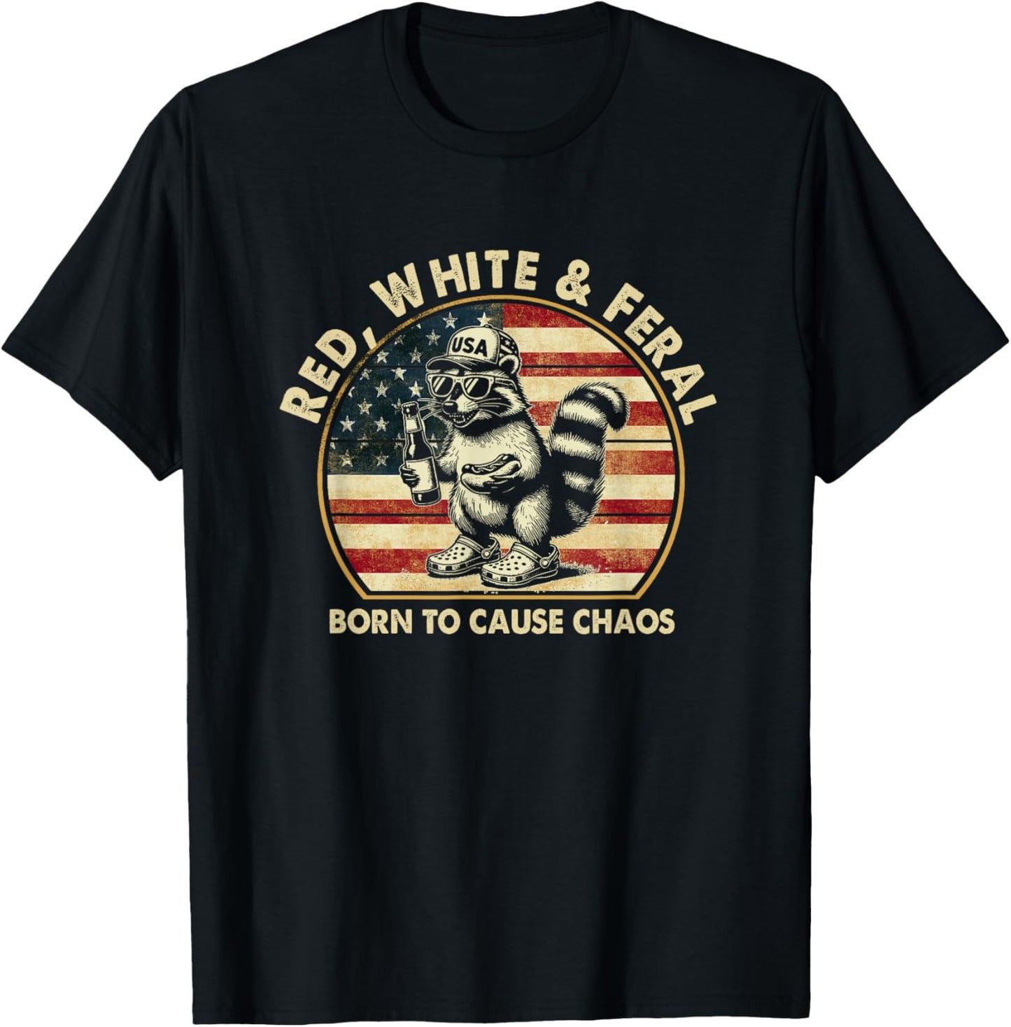 Red White And Feral 4th Of July Raccoon Hot Dog Kids America T-Shirt