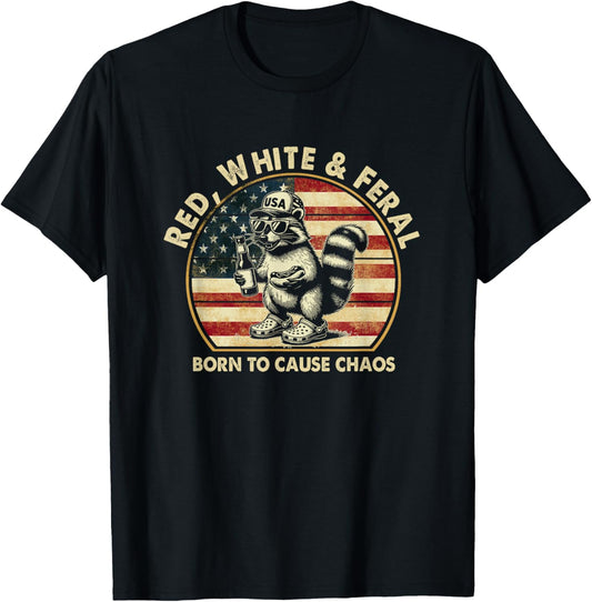 Red White And Feral 4th Of July Raccoon Hot Dog Kids America T-Shirt
