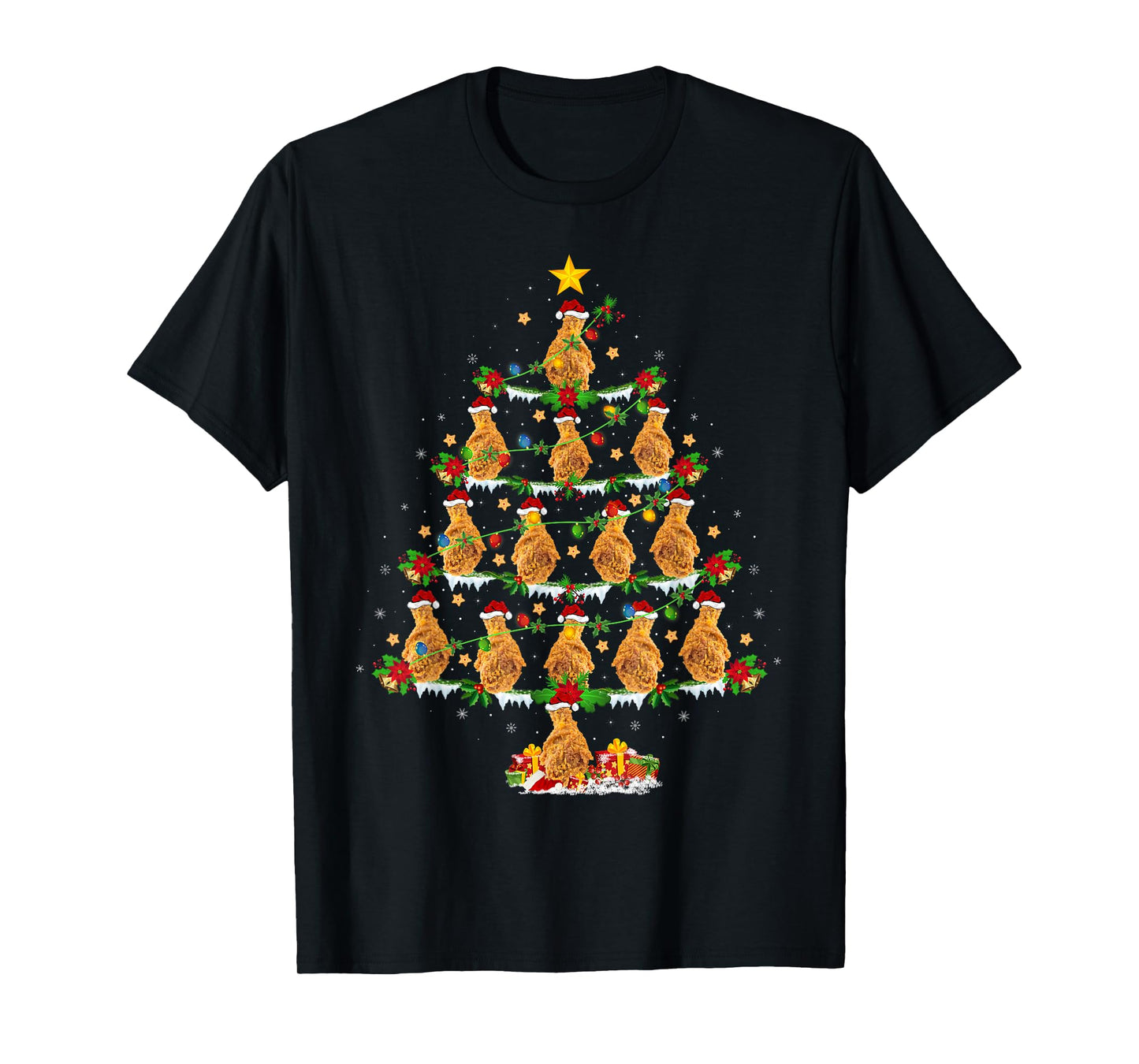 Holiday Xmas Lighting Santa Fried Chicken Christmas Tree T-Shirt