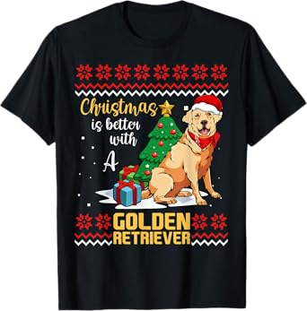 Christmas Is Better With A Golden Retriever Pajama Dog X-Mas Men Women Kids T-Shirt