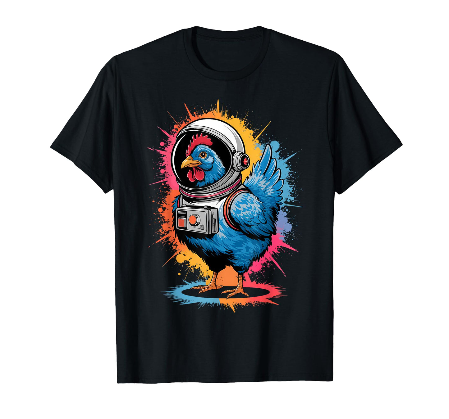 Funny Chicken Graphic Astronaut Chicken Unisex-Adults, Unisex-Kids Chicken Lover T-Shirt Black Small Classic Fit Imported Cotton, Polyester Short Sleeve T-Shirt