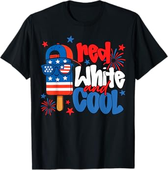 Red White And Cool 4th Of July Popsicle USA Flag Boy Toddler T-Shirt