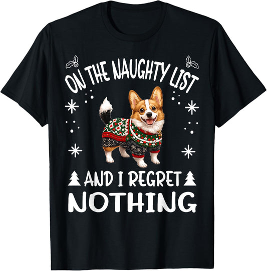 Cute Cardigan Welsh Corgi Dog Christmas On The Naughty List T-Shirt