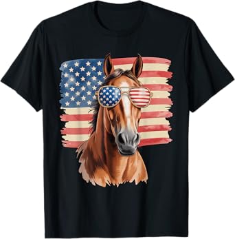 American Flag Horse USA 4th Of July Patriotic Men Women T-Shirt