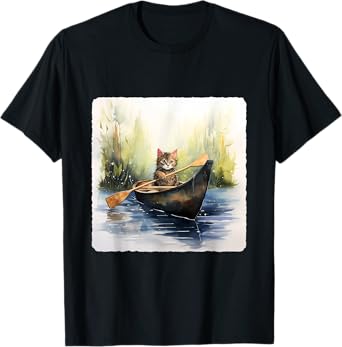 Cat In A Canoe. Adventurous Cat In A Canoe, Pet Adventure Men Women Kids T-Shirt