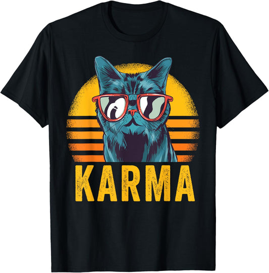 Karma Retro Sunset Cat Lover Funny Cat T-Shirt