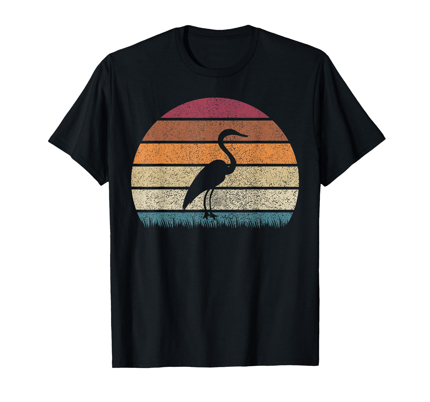 Vintage Retro Sunset Grey Heron Bird Lover Silhouette T-Shirt