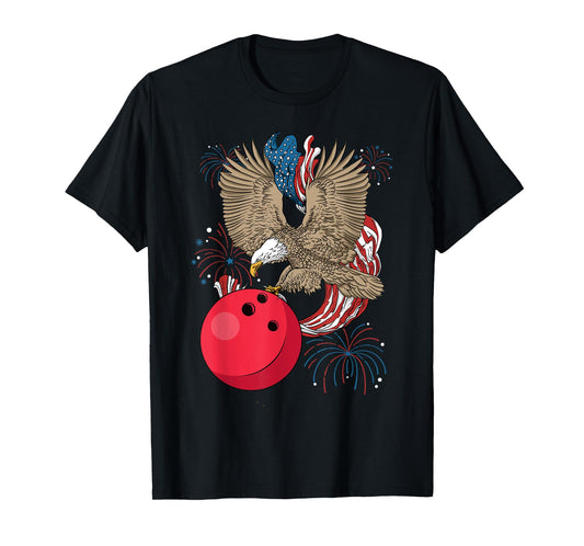 Bowling 4th Of July Eagle USA Flag America Bowling Player T-Shirt