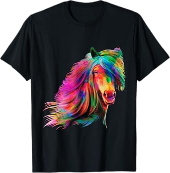 Horse Rainbow Watercolour Artistic Horse Design T-Shirt