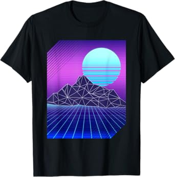 Vaporwave Aesthetic Moon Mountains Landscape Cool Art T-Shirt