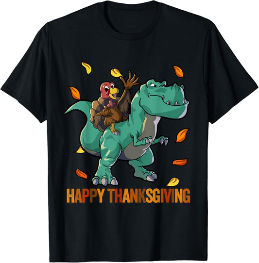 Dinosaur Thanksgiving Shirt Boys Kids Dino T-Rex Turkey T-Shirt