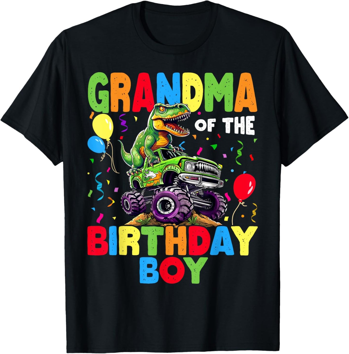 Grandma Of The Birthday Boy Dinosaur T-Rex Monster Truck T-Shirt