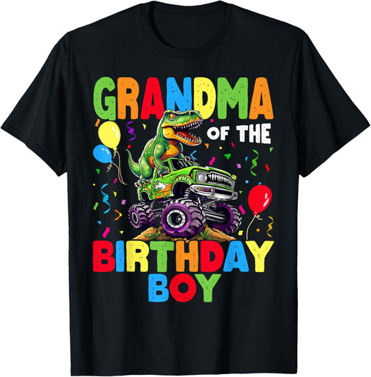 Grandma Of The Birthday Boy Dinosaur T-Rex Monster Truck T-Shirt