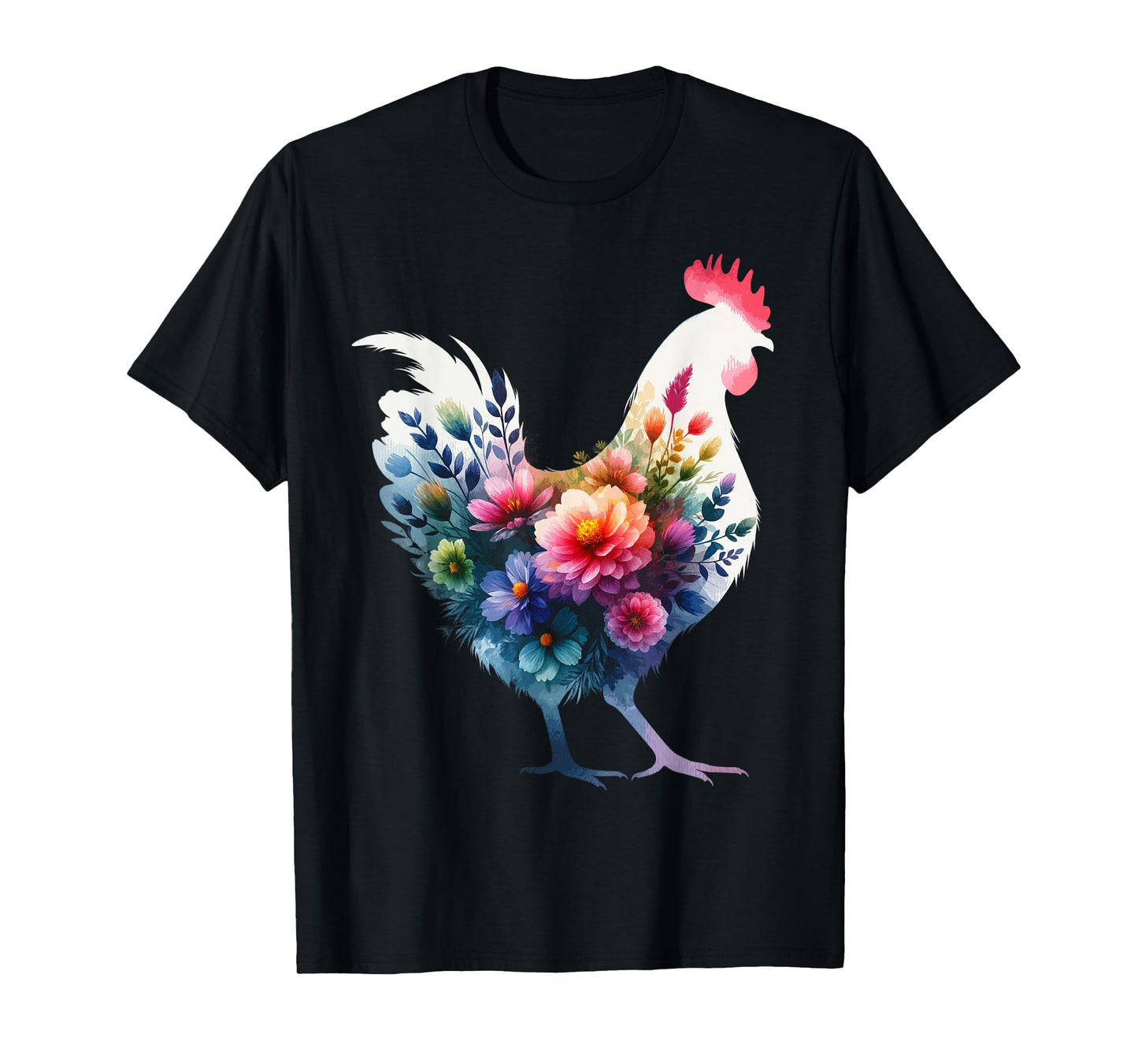 Chicken Floral Art Graphic Women Farm Chicken Lover Colorful T-Shirt