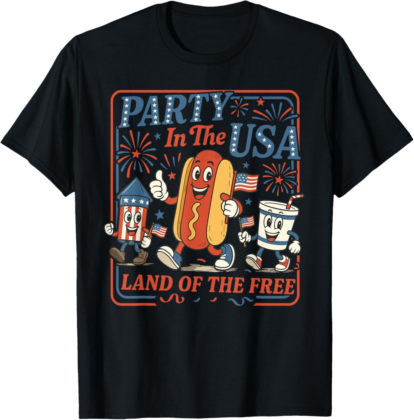 Party In The USA 4th of July Cute Soda And Hotdog Patriotic T-Shirt
