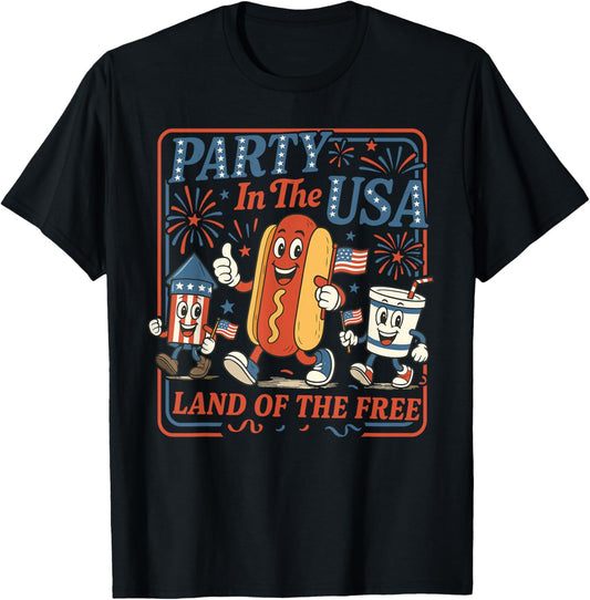 Party In The USA 4th of July Cute Soda And Hotdog Patriotic T-Shirt