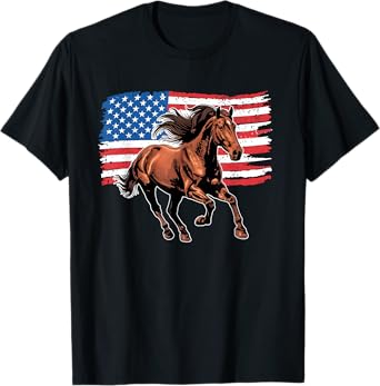 Horse American Flag 4th Of July Patriotic USA Western Horses T-Shirt